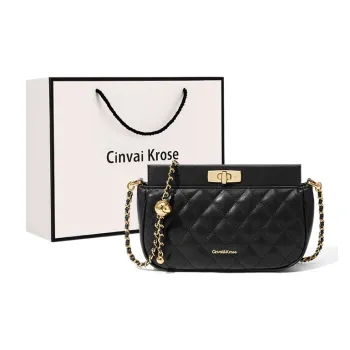 CinvaiKrose Synthetic Leather Chain Shoulder Bag Small Size Women's Black/Ecru