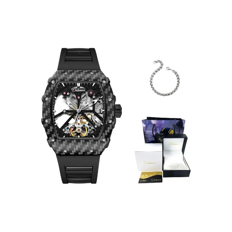 Dulunwe Automatic Mechanical Movement Silicone Strap Watch Men's Watches Cut-Out Dial-2
