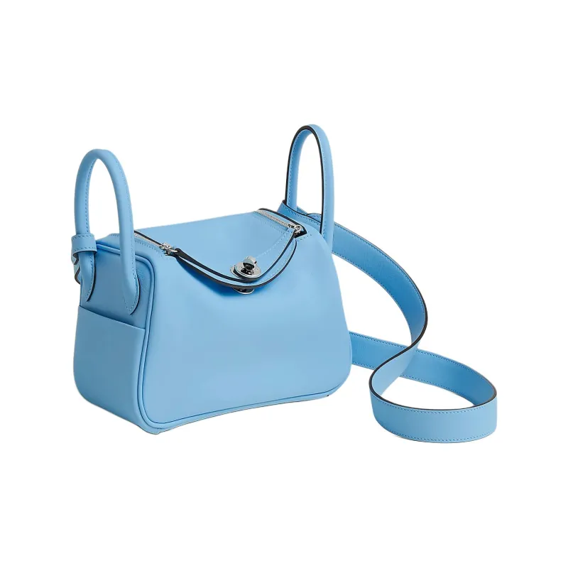 HERMES Lindy Swift Calfskin Shoulder Bag, Crossbody Bag, Handbag Mini Women's 7N Celeste Sky Blue-1