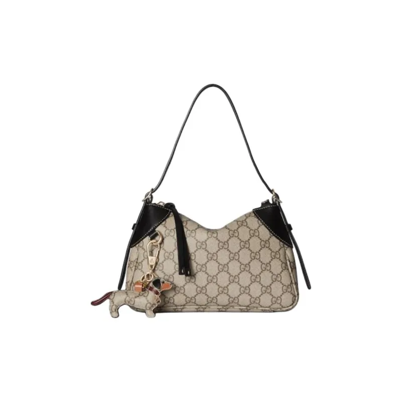 GUCCI Monogram Coated Fabric Handbag Shoulder Bag Small Size Women's Beige & Dark Brown-2