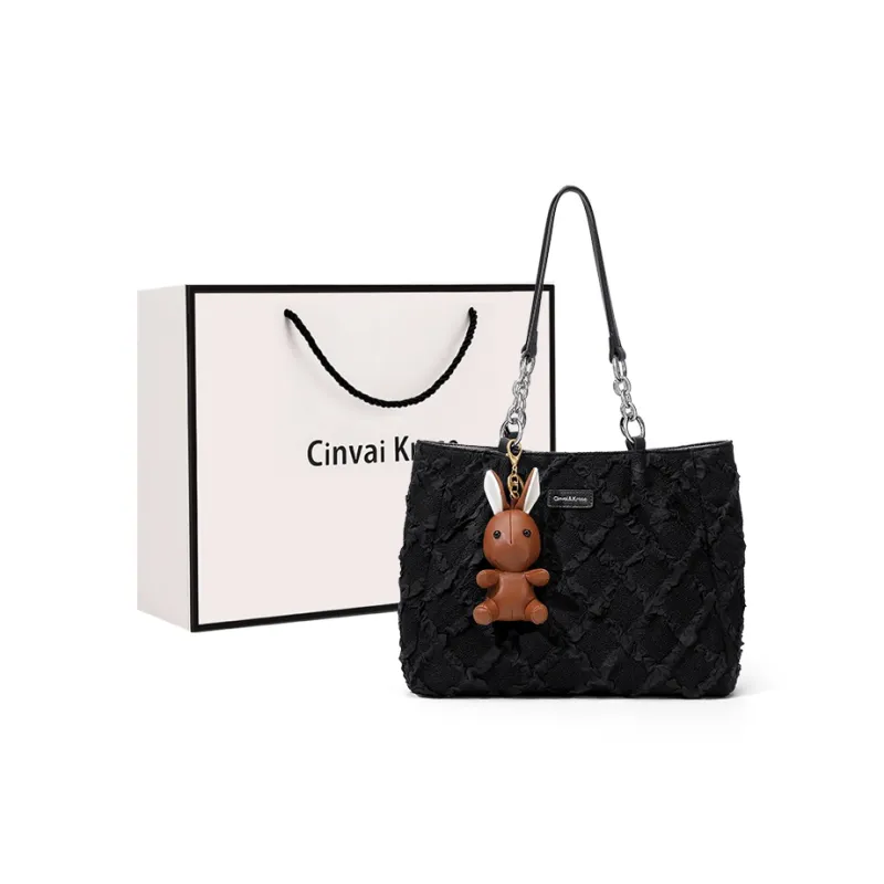 Simvay Clos Fabric With Synthetic Leather Tote Bag Shopping Bag Handbag Shoulder Bag Large Size Women's Black-0