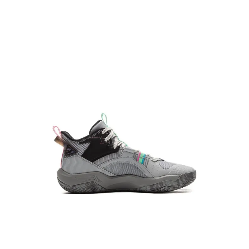 LINING YOUNG Basketball Anti Slip Wear Resistant Mid Top Children's Basketball Shoes Gray Kids'-1