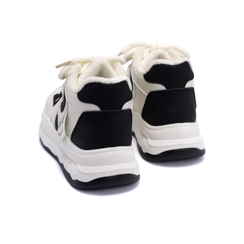 HUANQIU Height Increasing, Slip Resistant, Abrasion Resistant High Top Skateboard Shoes Women's Beige Black-6