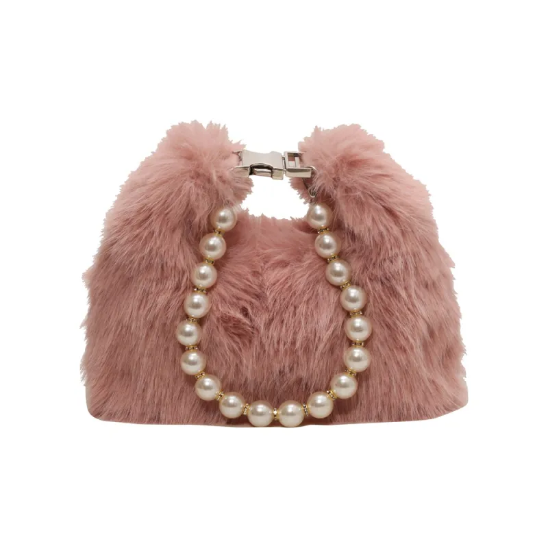 Morellybear Plush Crossbody One Shoulder Handbag Regular Women's Black/Ecru/Khaki/Pink-9