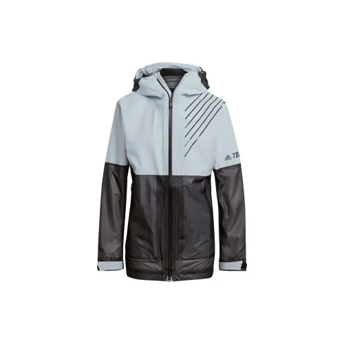 Adidas Water-Resistant Windproof Breathable Rainproof Windbreaker Jacket Women's Light Blue/Black