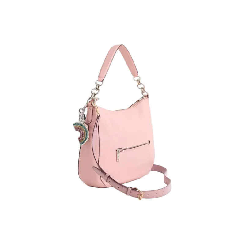 COACH Hobo Polished Pebbled Leather Crescent Bag Crossbody Bag Shoulder Bag Large Size Women's Peony Pink-1