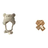 Milk White Bear Hat+Khaki Bear Scarf