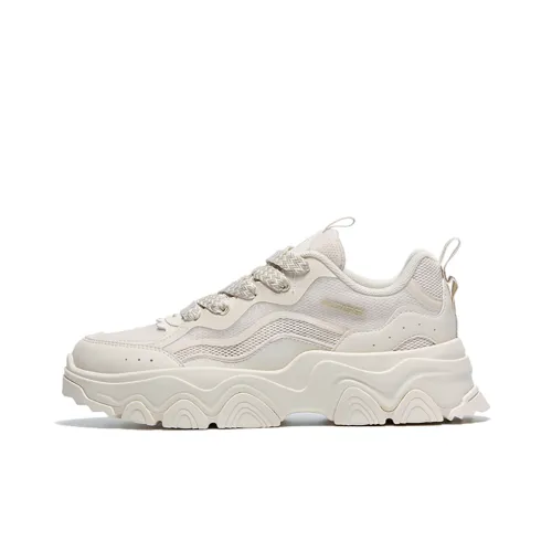 QIAODAN Elephant Breathable Height Increasing Slip-Resistant Low-Top Casual Shoes Women's White