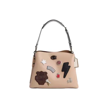 COACH Willow Polished Pebbled Leather Portable Crossbody Bag Shoulder Bag Large Size Women's Silver & Gray Brown