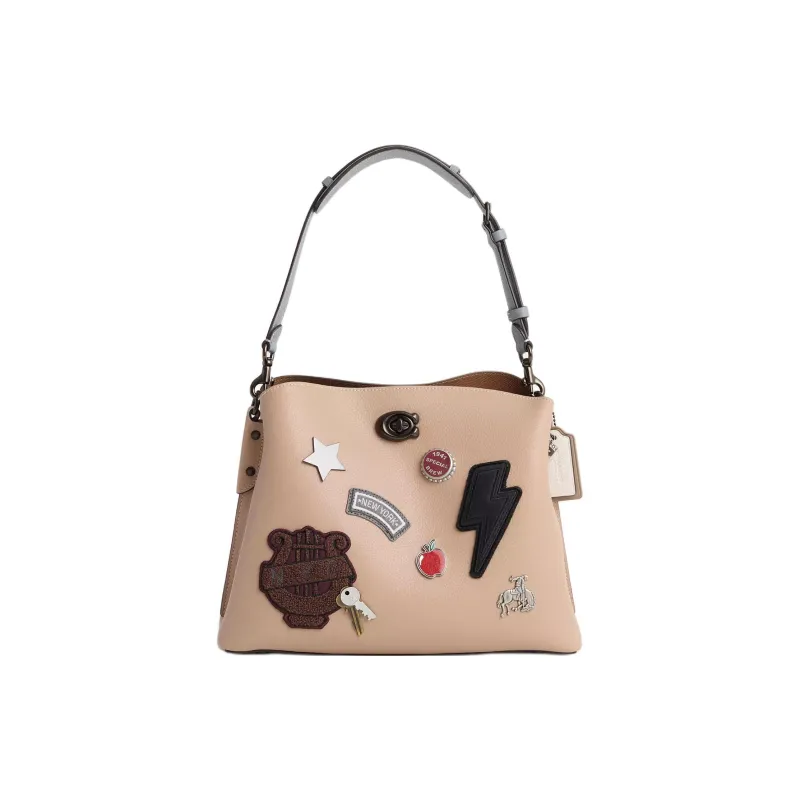 COACH Willow Polished Pebbled Leather Portable Crossbody Bag Shoulder Bag Large Size Women's Silver & Gray Brown-0