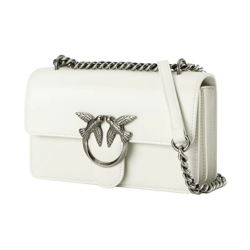 PINKO Leather Swallow Bag, Shoulder Bag, Crossbody Bag Women's White-1