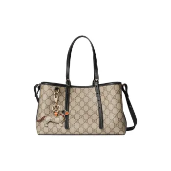 GUCCI Coated Fabrics Tote Bag Shopping Bag Shoulder Bag Crossbody Bag Handbag Small Size Women's Beige & Dark Brown