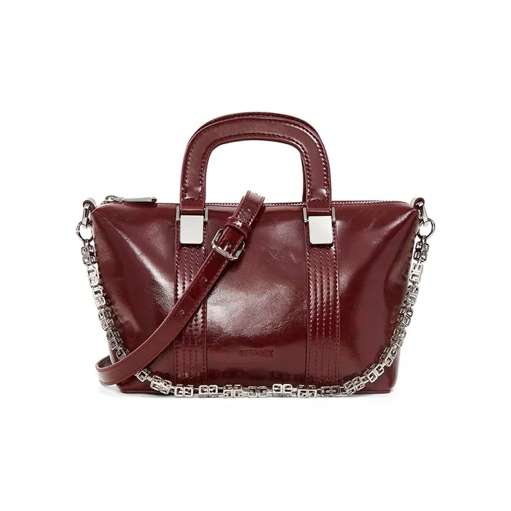 Teenmix Cow Leather Handbag, Crossbody Bag, Shoulder Bag Medium Size Women's Black/Burgundy-5