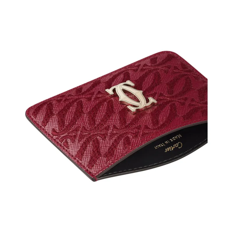 CARTIER Lambskin Card Holder Unisex Cherry Red-2