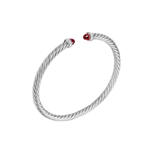 David Yurman Sterling Silver Cablespira Garnet And Diamond Bracelet 4mm