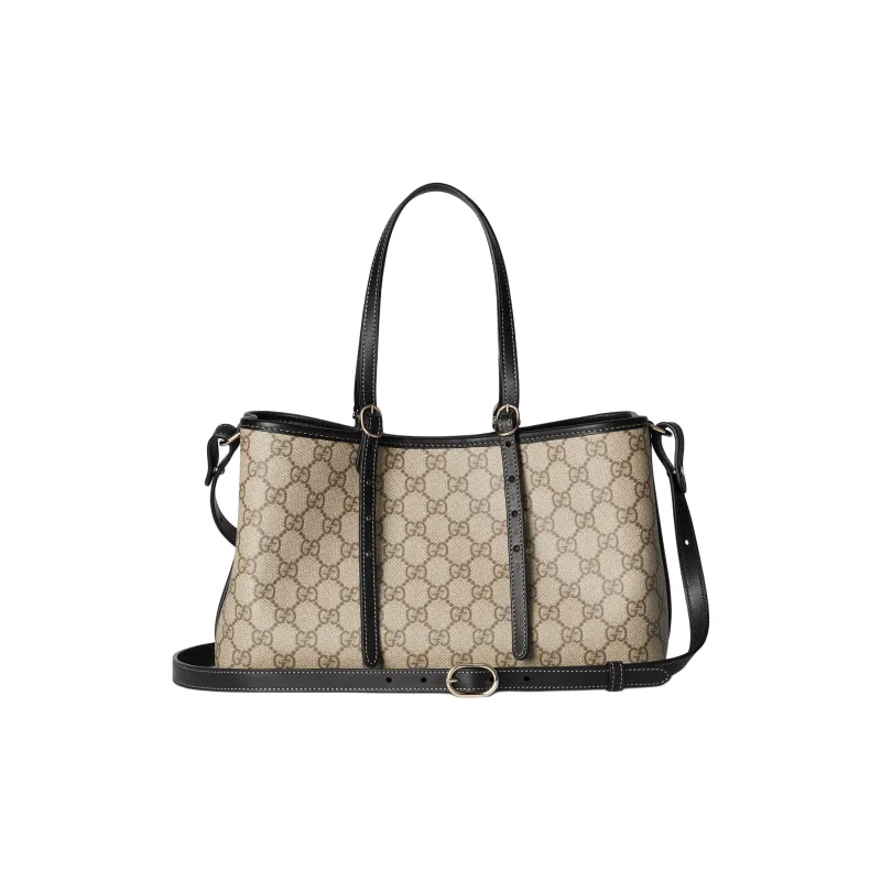GUCCI Coated Fabrics Tote Bag Shopping Bag Shoulder Bag Crossbody Bag Handbag Small Size Women's Beige & Dark Brown-4
