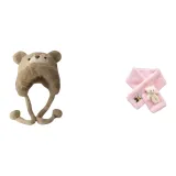 Ecru Bear Hat+Pink Bear Scarf