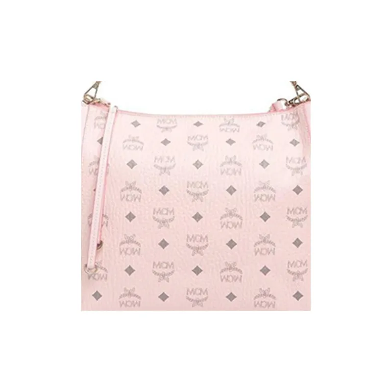 MCM Visetos Leather Shoulder Bag, Portable Crossbody Bag Medium Size Women's Pink-4