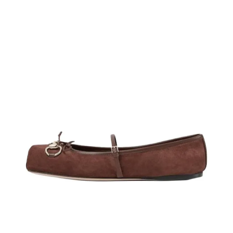 GUCCI Horsebit Flat Casual Single Shoes Women's Brown-0