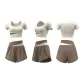 [Short-Sleeved Set]Ivory White+Cocoa