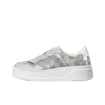 GUCCI GG Supreme Low Top Skateboard Shoes Women's Silver