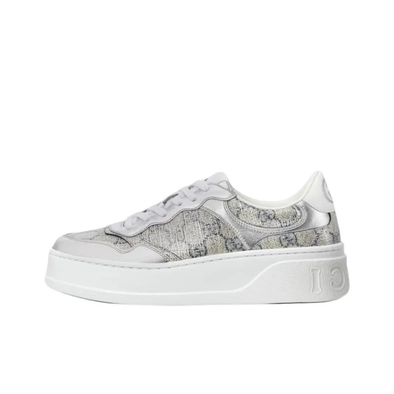 GUCCI GG Supreme Low Top Skateboard Shoes Women's Silver-0