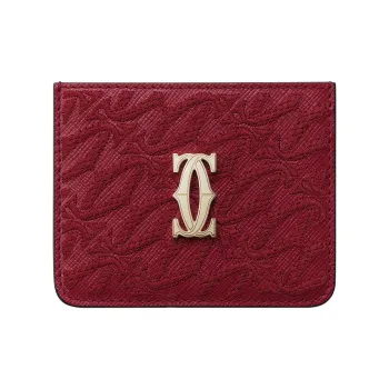 CARTIER Lambskin Card Holder Unisex Cherry Red