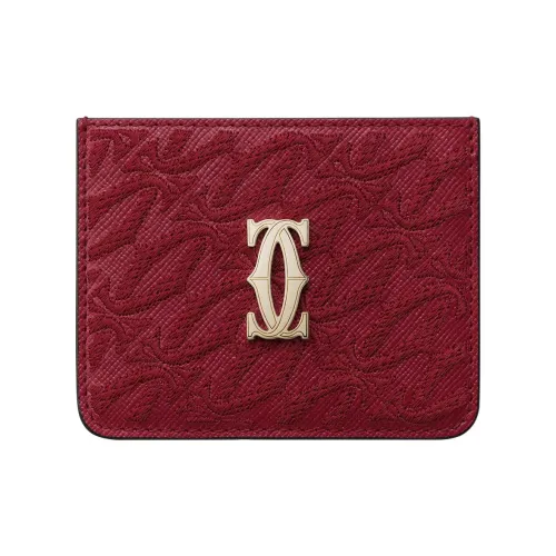 CARTIER Lambskin Card Holder Unisex Cherry Red