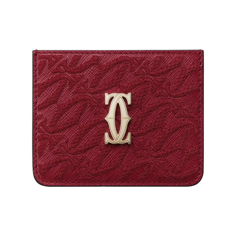 CARTIER Lambskin Card Holder Unisex Cherry Red-0