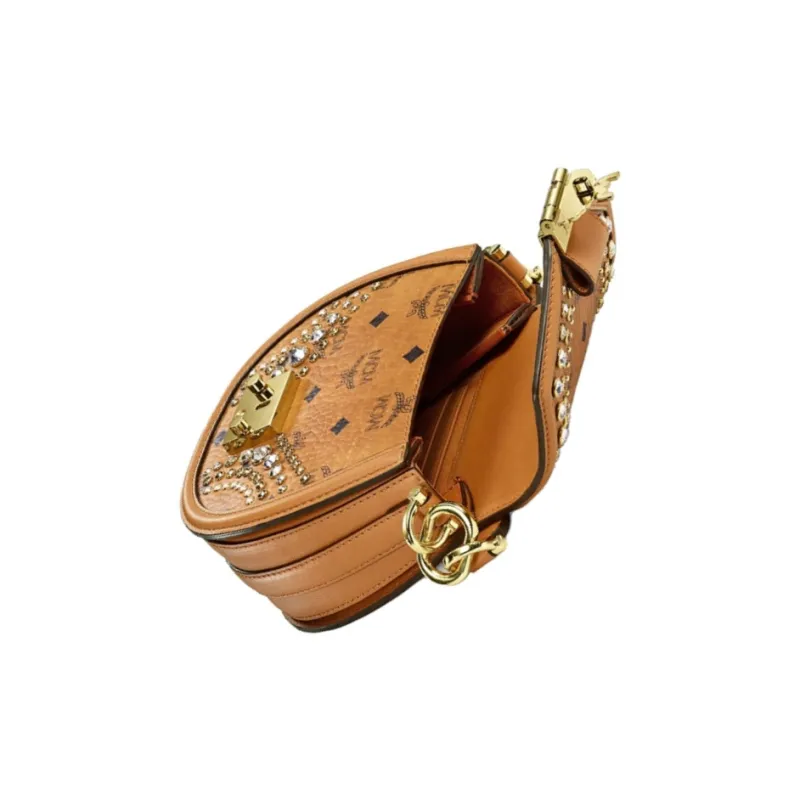 MCM Leather Shoulder Bag Mini Women's Cognac-3