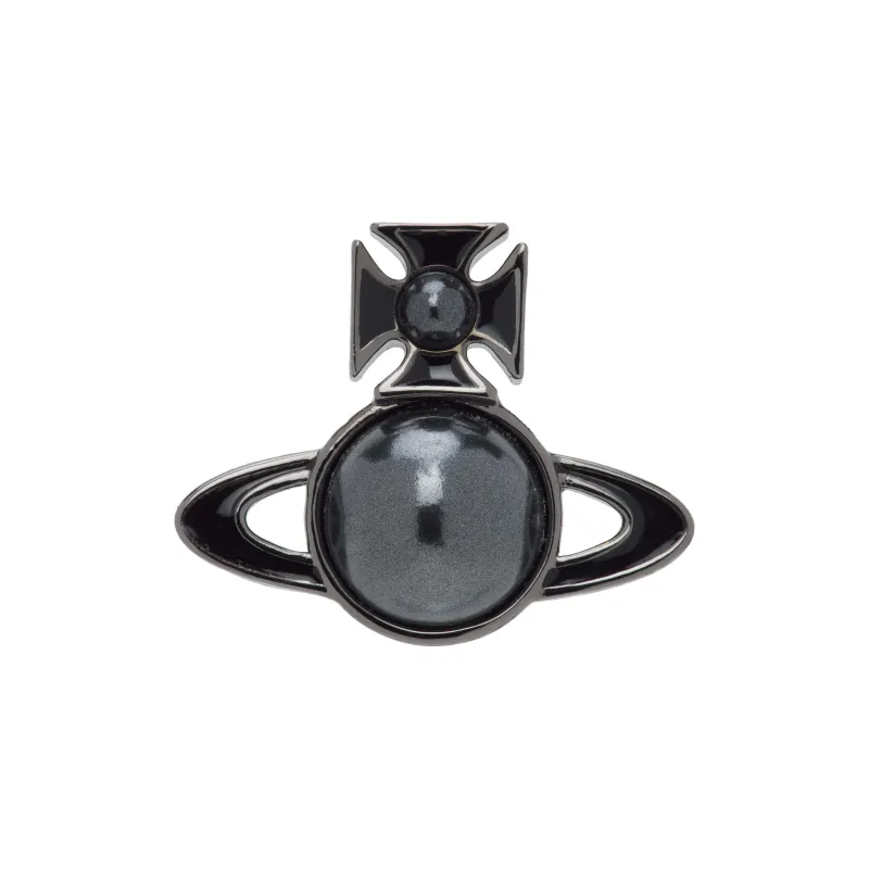 Vivienne Westwood Ruthenium Enamel Brass Artificial Pearl Pearl Stud Earrings Men's Black-0