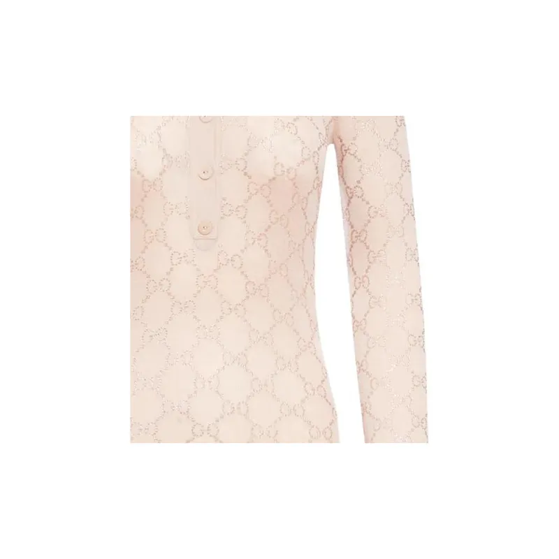 GUCCI Wool Polo Top With Rhinstones 'Nude'-3