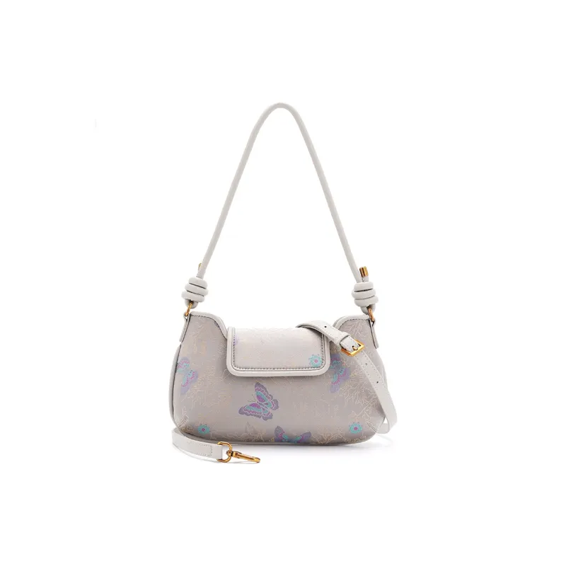 Pivsnu Song Brocade Genuine Silk With Cow Leather Shoulder Bag Women's Gray-0