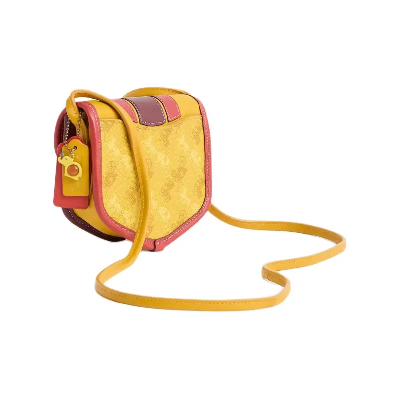 COACH Turnlock Coated Canvas With Calfskin Shoulder Bag Crossbody Bag Mini Unisex Brass Stacked Ochre Multicolor-1