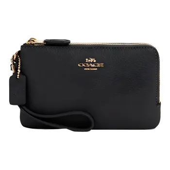 COACH Double Layer Leather Clutch Women's Black