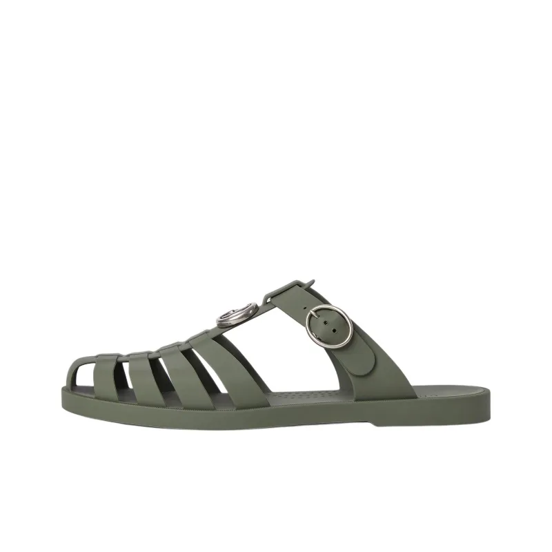 GUCCI Double G Rubber Sole Quiet Closed Toe Slippers Men's Green-0