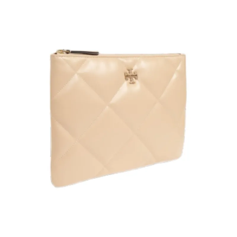 TORY BURCH Kira Leather Clutch Women's Cream-1
