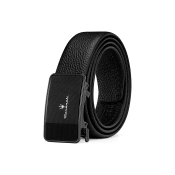Maserati Top Grain Cow Leather Belt Men's Black Width 3.5cm