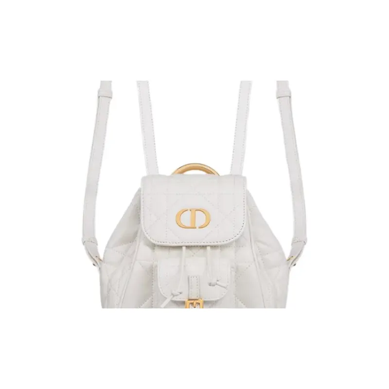 DIOR Caro Sheepskin Cow Leather Patchwork Backpack Small Size Women's White-3