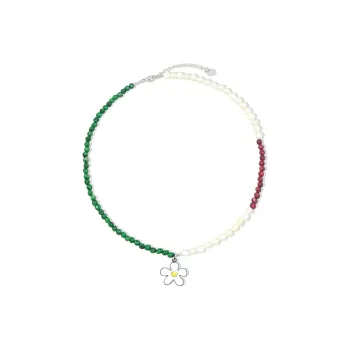 AWE Titanium Steel Freshwater Pearl Red And Green Beads Couple Collarbone Chain Women's