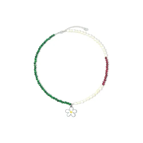 AWE Titanium Steel Freshwater Pearl Red And Green Beads Couple Collarbone Chain Women's