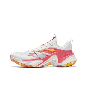 Anta Anti Slip Wear Resistant Low Top Basketball Shoes Men's White Pink Yellow