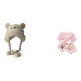 Milk White Bear Hat+Pink Bear Scarf