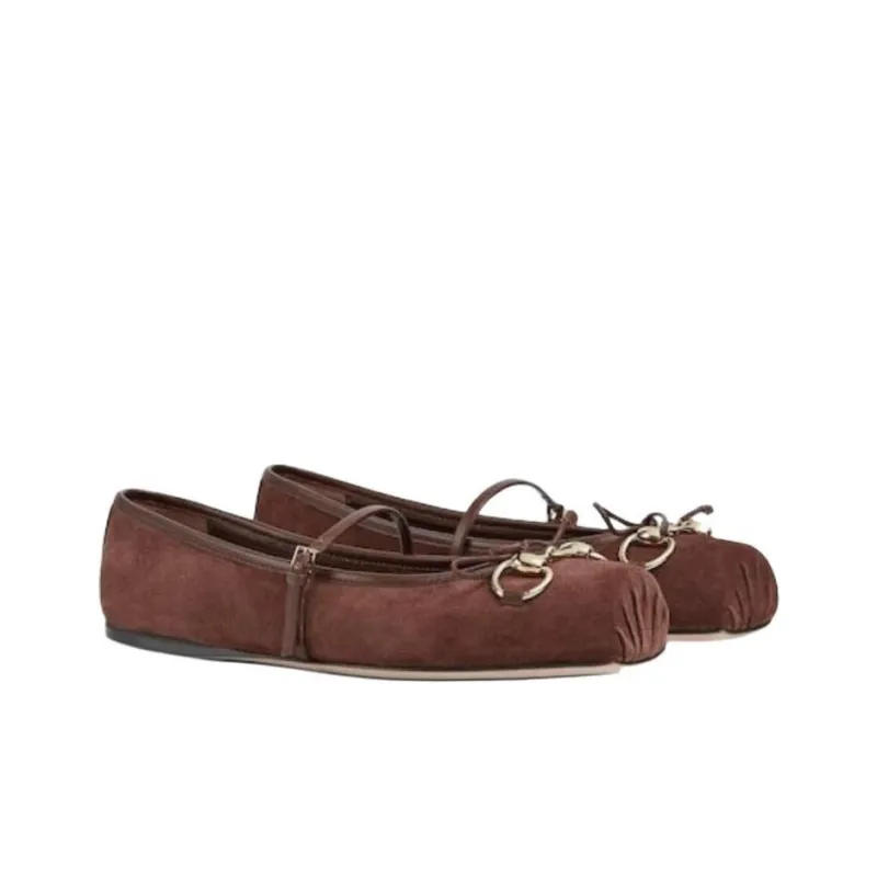 GUCCI Horsebit Flat Casual Single Shoes Women's Brown-2
