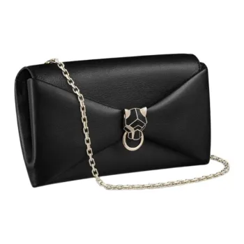 CARTIER Panthère De Cartier Calfskin Clutch Women's Black