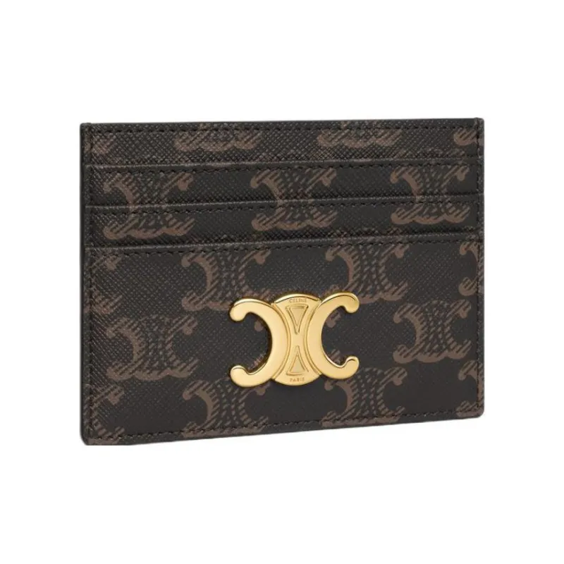 CELINE Triomphe Canvas Wallets Card Holders Regular Women's Brown-1