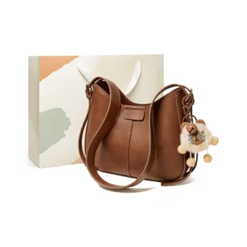 15 MINS Cow Leather With Synthetic Leather Handbag, Shoulder Bag, Crossbody Bag Regular Women's Vegetable Tanned Brown