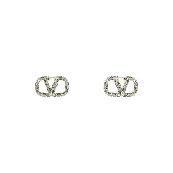 Valentino Brass Crystal Earrings Women's Silver