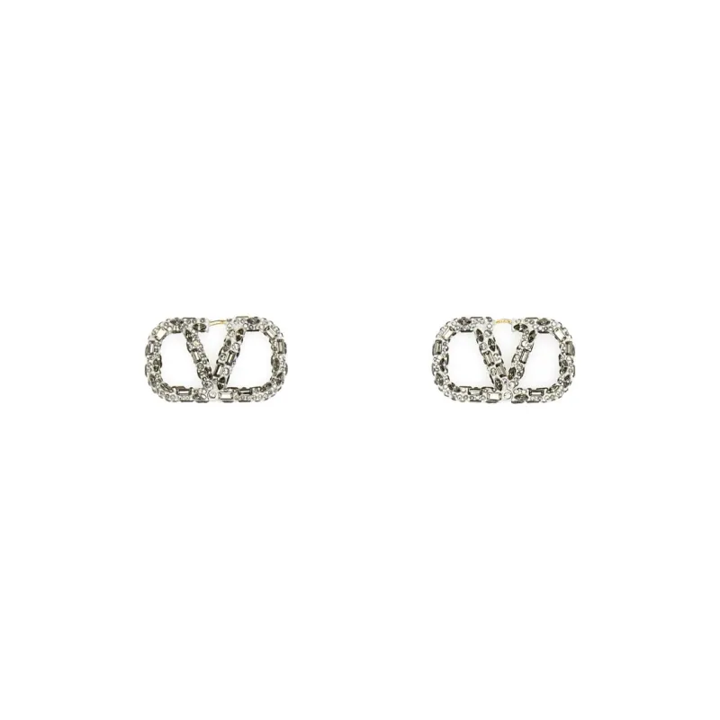 Valentino Brass Crystal Earrings Women's Silver-0