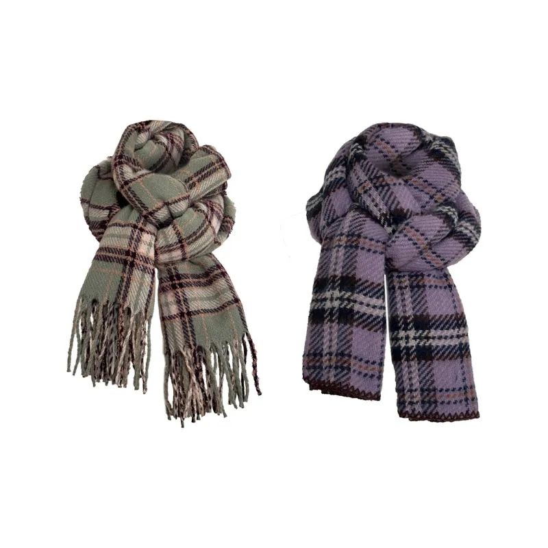 Tokyo Season Polyester Knit Scarves Unisex Purple Green-6